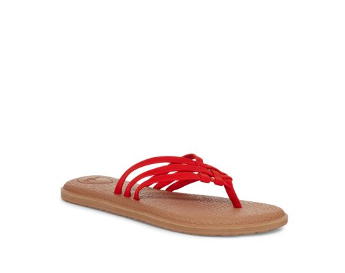 Sanuk Womens Yoga Salty Brown / Red Flip Flops | DGVEKF593